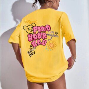 Feel Great Find Your Way Cute Bear Graphic Tshirt Women Cotton Soft Street Short